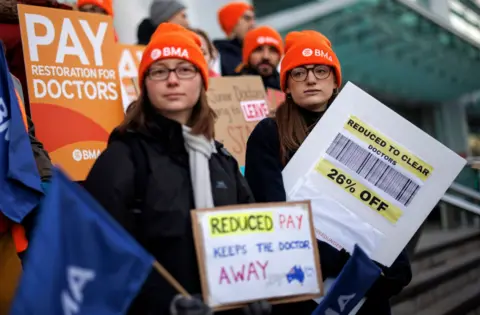 PA Media Junior doctors joined picket lines outside hospitals during a recent strike in January