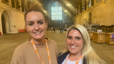 BBC Louise Polkinghorne and Koreen Fisher, two SEND parents in Westminster Hall after a debate