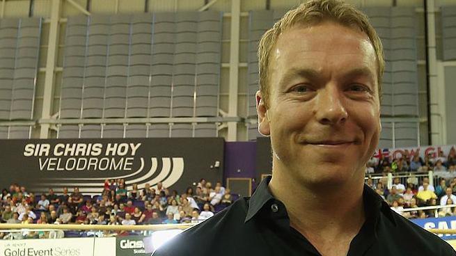 Sir Chris Hoy at the velodrome which was named after him in Glasgow in 2013