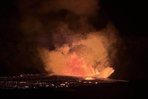An image shows lava spurting into the air.