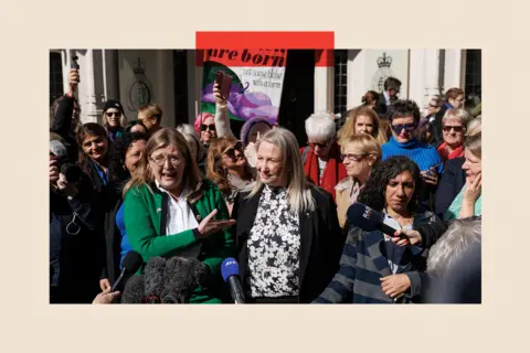Getty Images Susan Smith and Marion Calder speak to the media outside the Supreme Court 