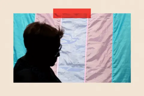 Getty Images A person walks past a Transgender flag