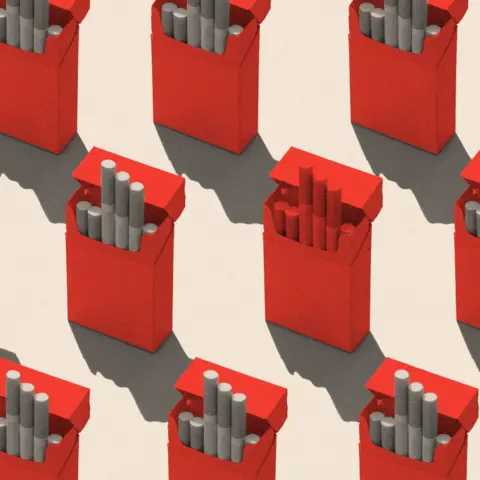 BBC A treated image of a collection of red, opened cigarette boxes