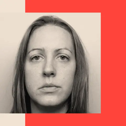 BBC Police mugshot of Lucy Letby in black and white