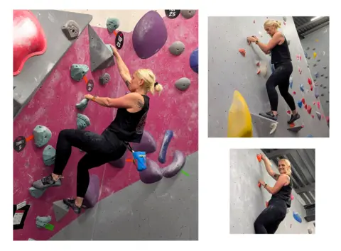 Katie Mansell climbing at a climbing wall