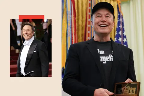 Getty Images (R) AFP via Getty Images (L) Two images of Elon Musk