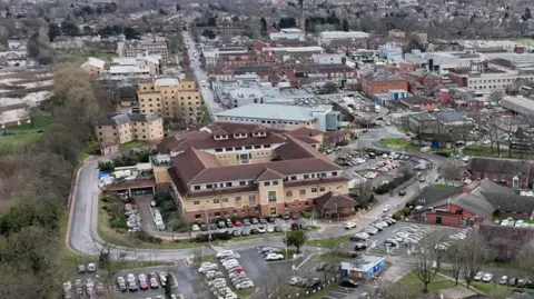 PA Media An drone shot of Nottingham City Hospital form the sky.