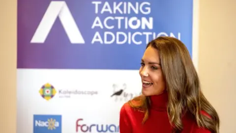 PA Media Princess of Wales talking to families of recovered addicts at the launch of the Forward Trust's Taking Action on Addiction campaign in 2021